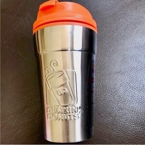 Dunkin' Donuts NWOT iconic Stainless Steel Tumbler with Orange Lid. Holds 14oz